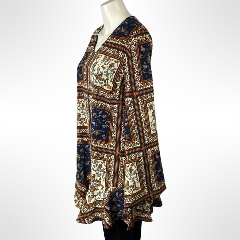 Lulus Mini Dress Bohemian Patterned Bell Sleeve Ruffle Hem - Picture 2 of 8